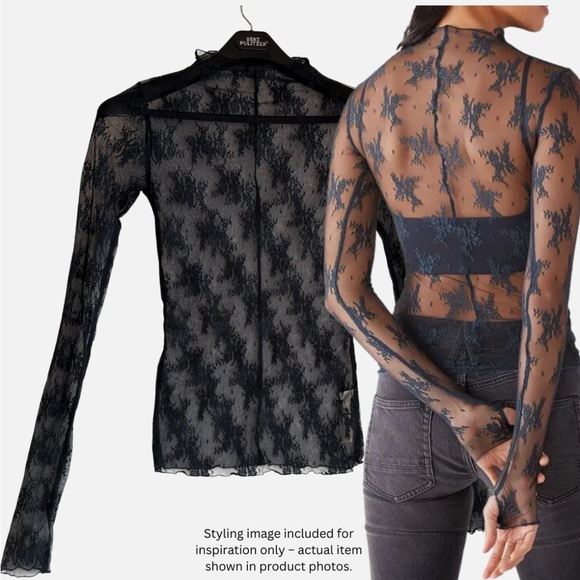 Free People Tops - FREE PEOPLE Lady Lux Layering Top Black Long Sleeve Medium Lace Elegant Sheer